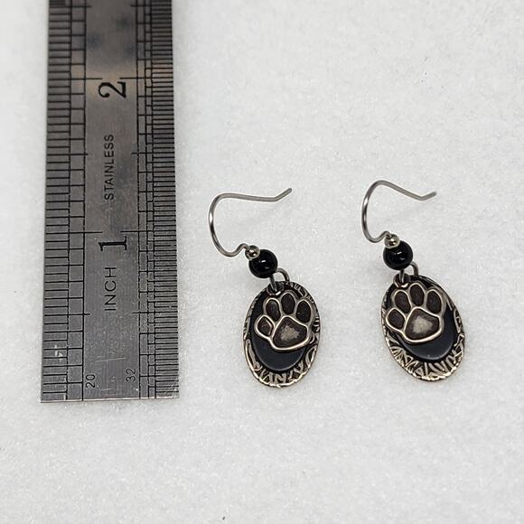 Layered Oval Paw Earrings - Picture 2 of 3